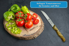 Solingen tomato knife for daily kitchen use with olive wood