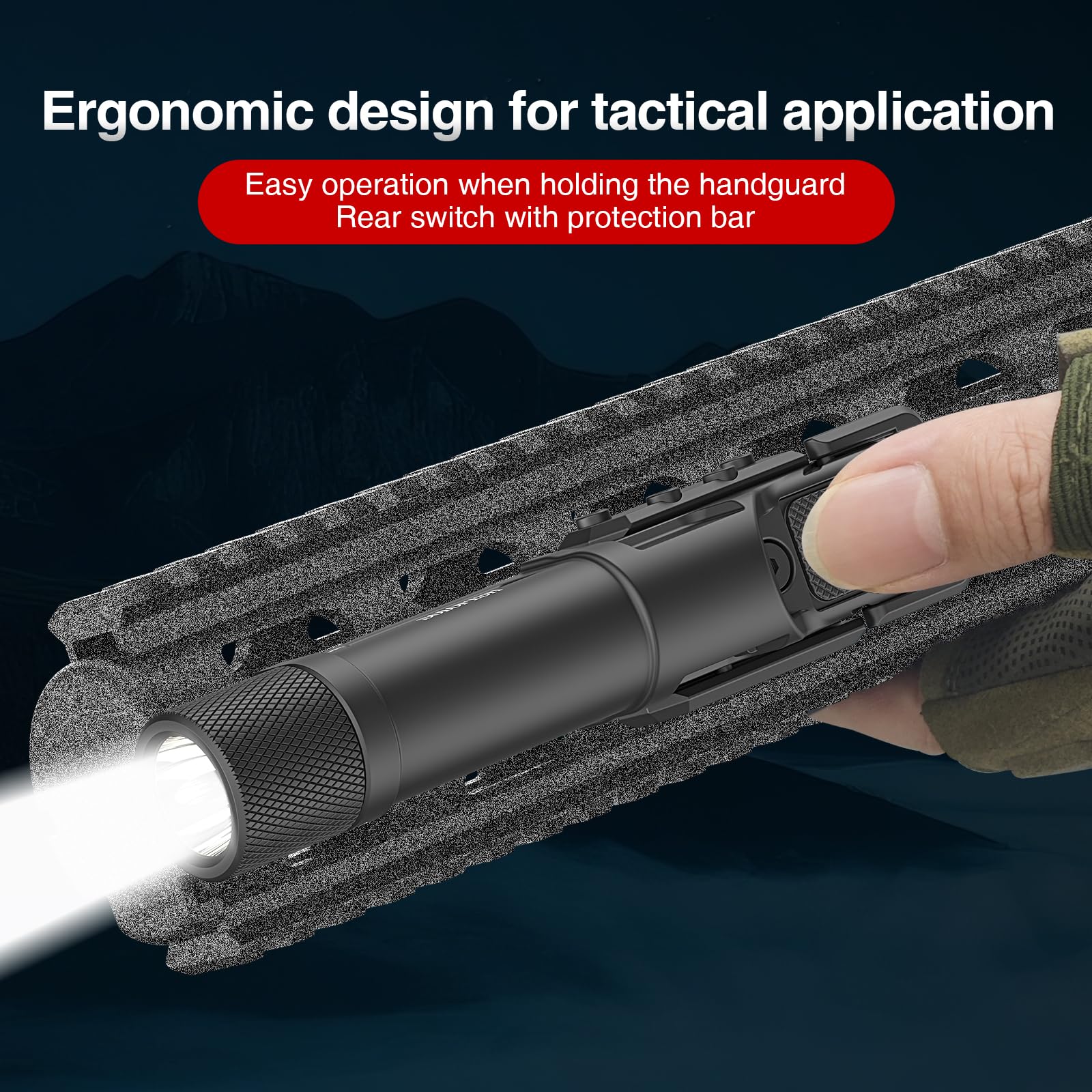 Rifle-mounted flashlight compatible with M-LOK and Picatinny rails