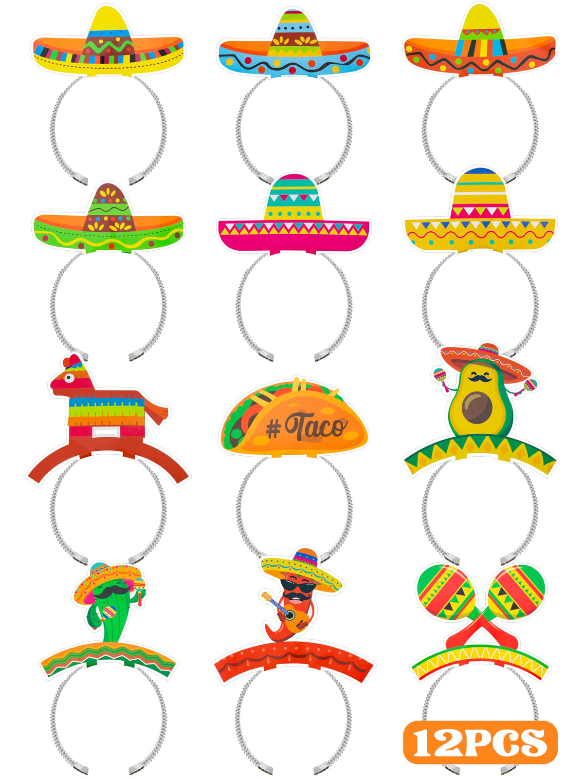 12 piece colorful sombrero hats headbands package