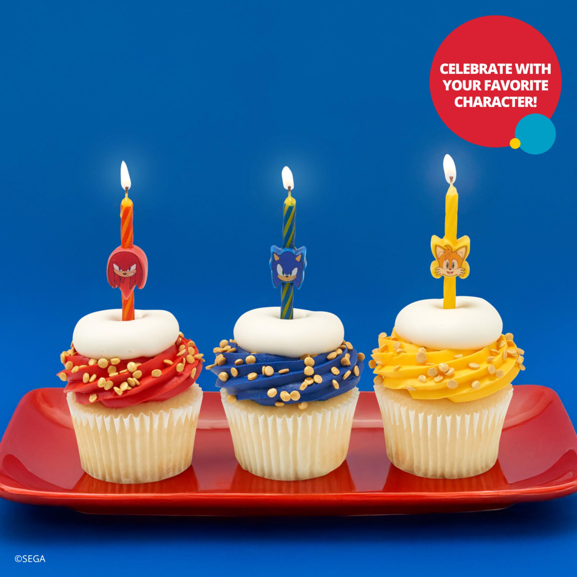 Six candles featuring Sonic Knuckles and Tails for birthday cake