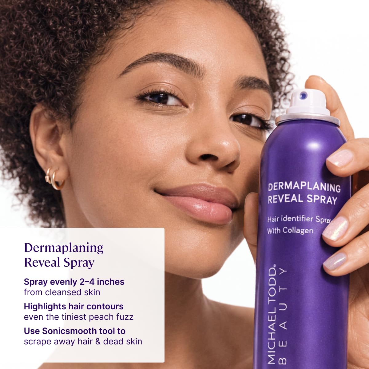 Radiance reveal mist for peach fuzz before dermaplaning with Sonicsmooth