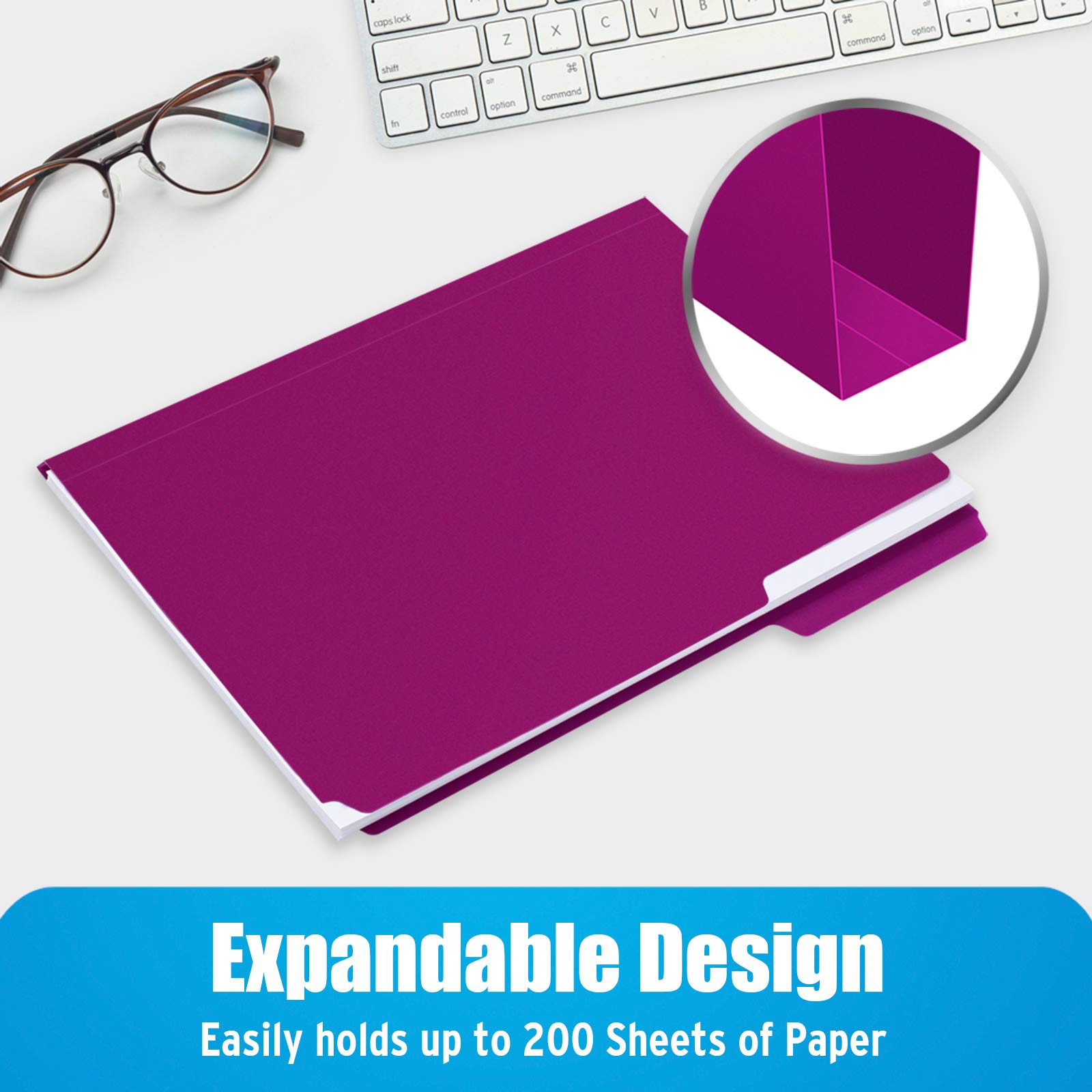 Purple Sooez plastic file folder with writable tab