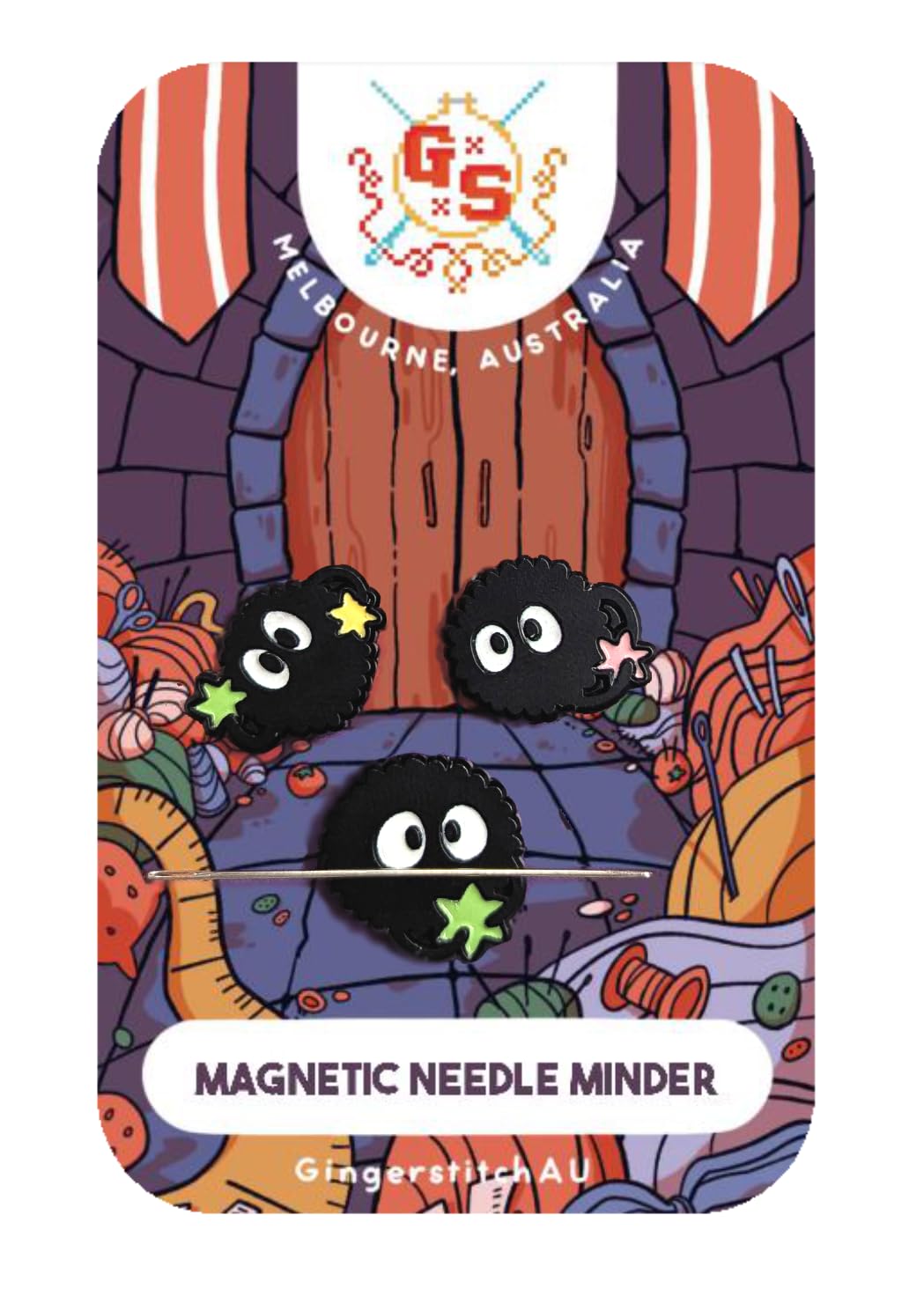 Soot Sprites miniature magnetic needle minder set with three minders