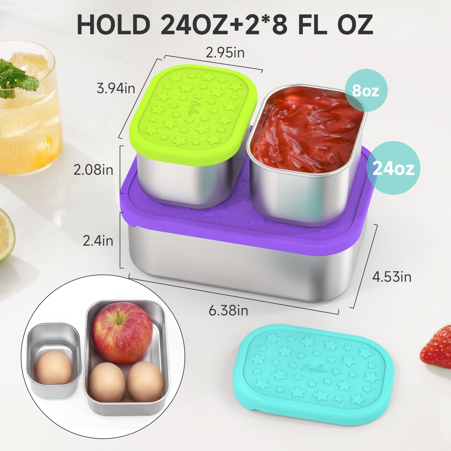 SOPHICO 8 oz lunch boxs for kids with silicone lid