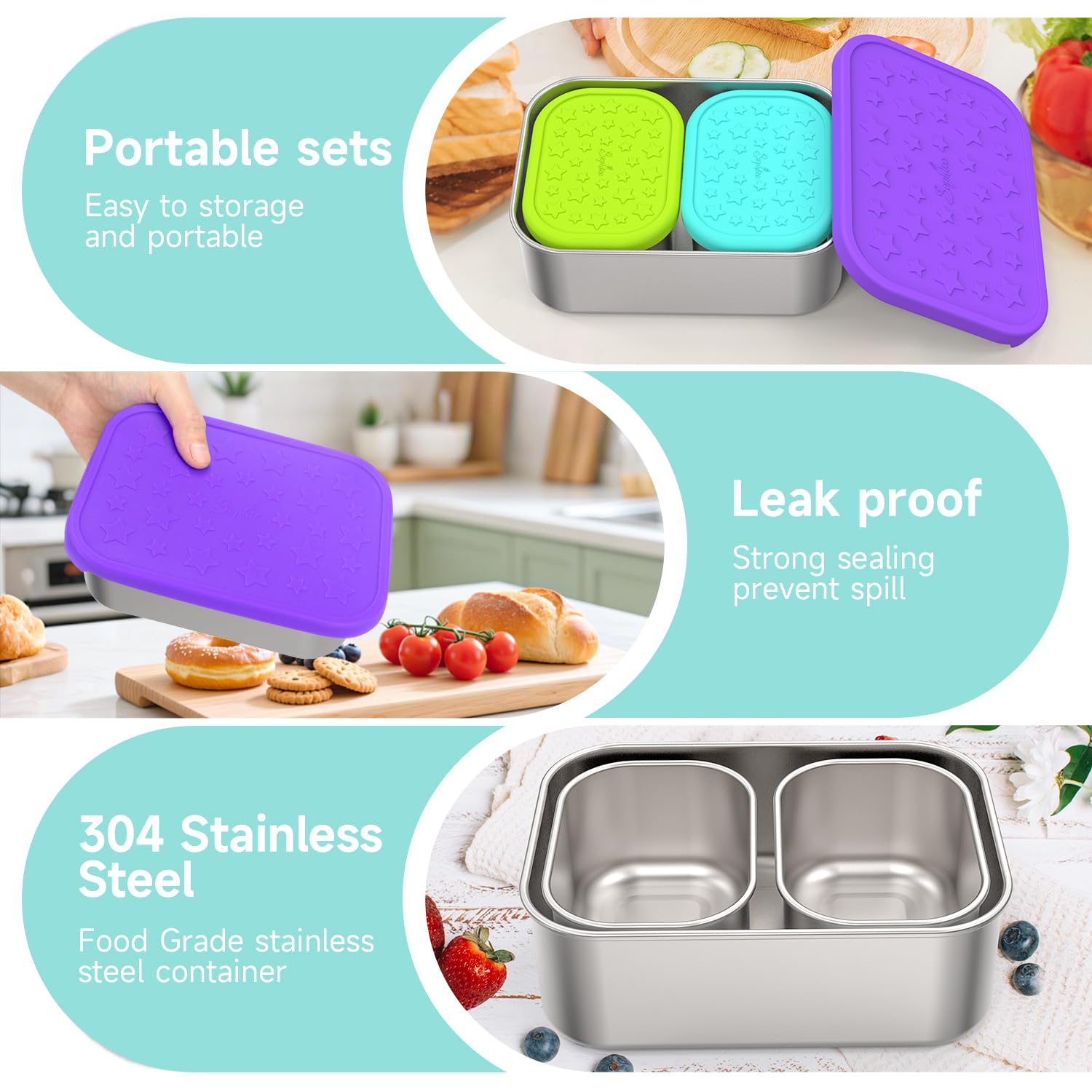 SOPHICO dishwasher-safe top rack lunch boxs for kids with silicone lids