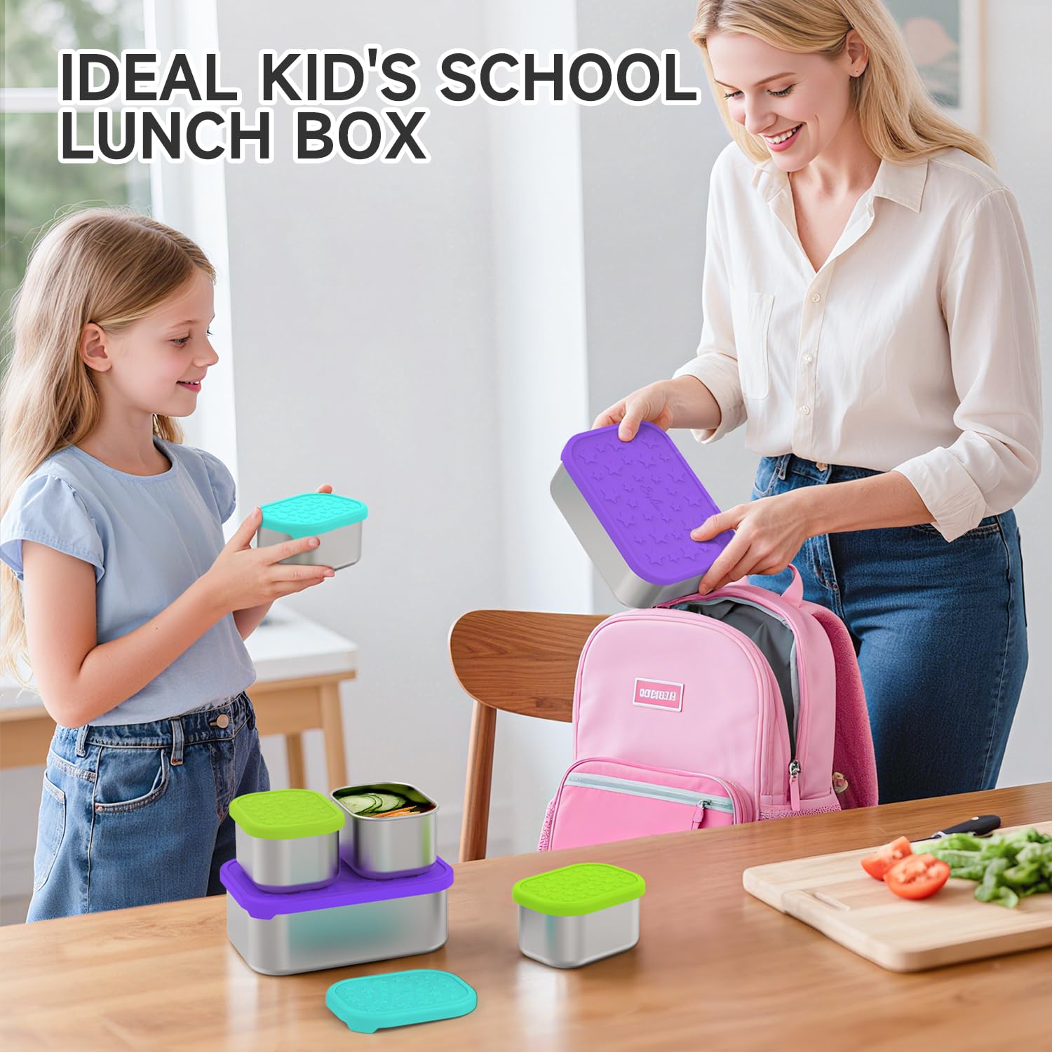 SOPHICO stainless steel snack containers 14 oz capacity with silicone lids