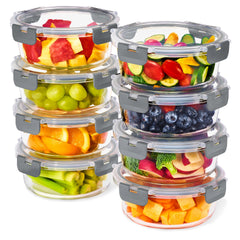 Sorbus 8 round glass containers with lids grey 7 x 3 in set image 1