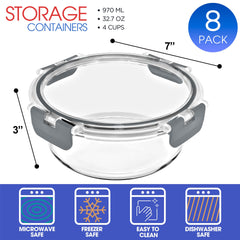 Glass meal prep containers with airtight lids 7 x 3 in Sorbus image 2