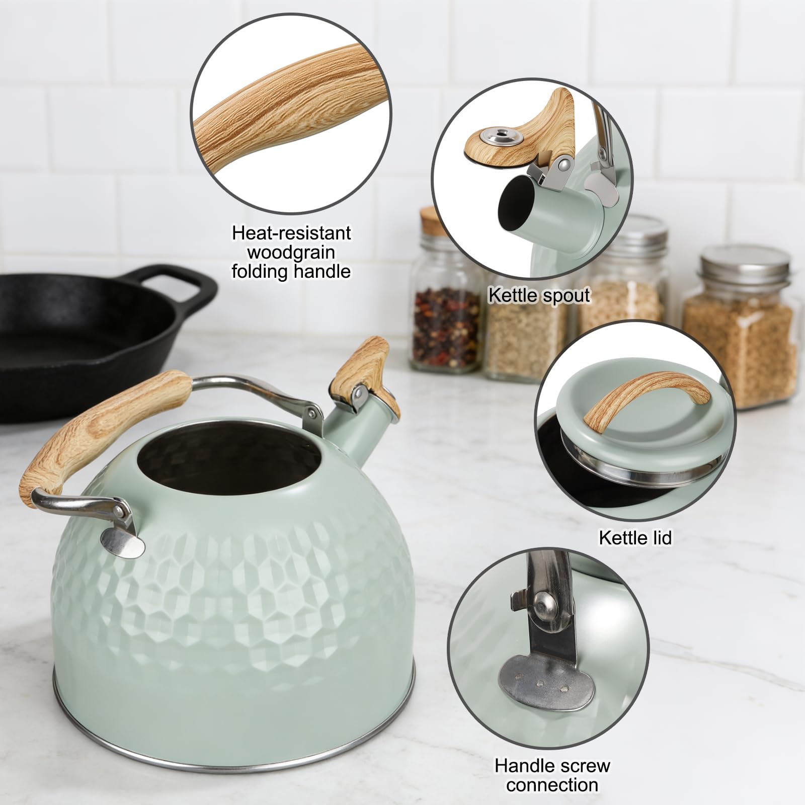 3 liter capacity tea kettle heating water on stove