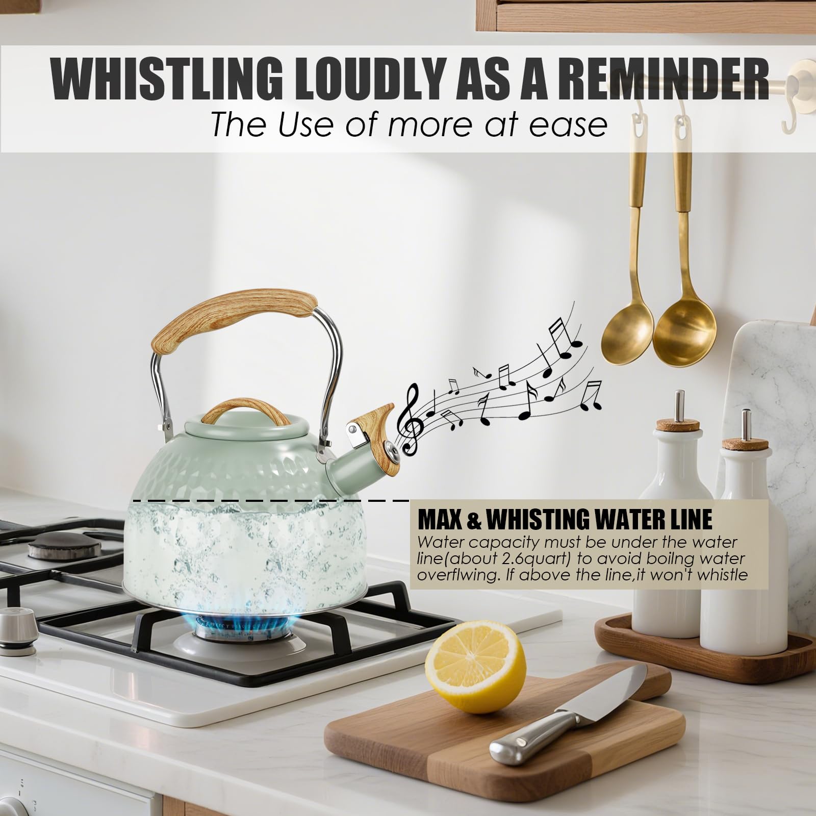 Wood pattern foldable handle tea kettle lid handle green