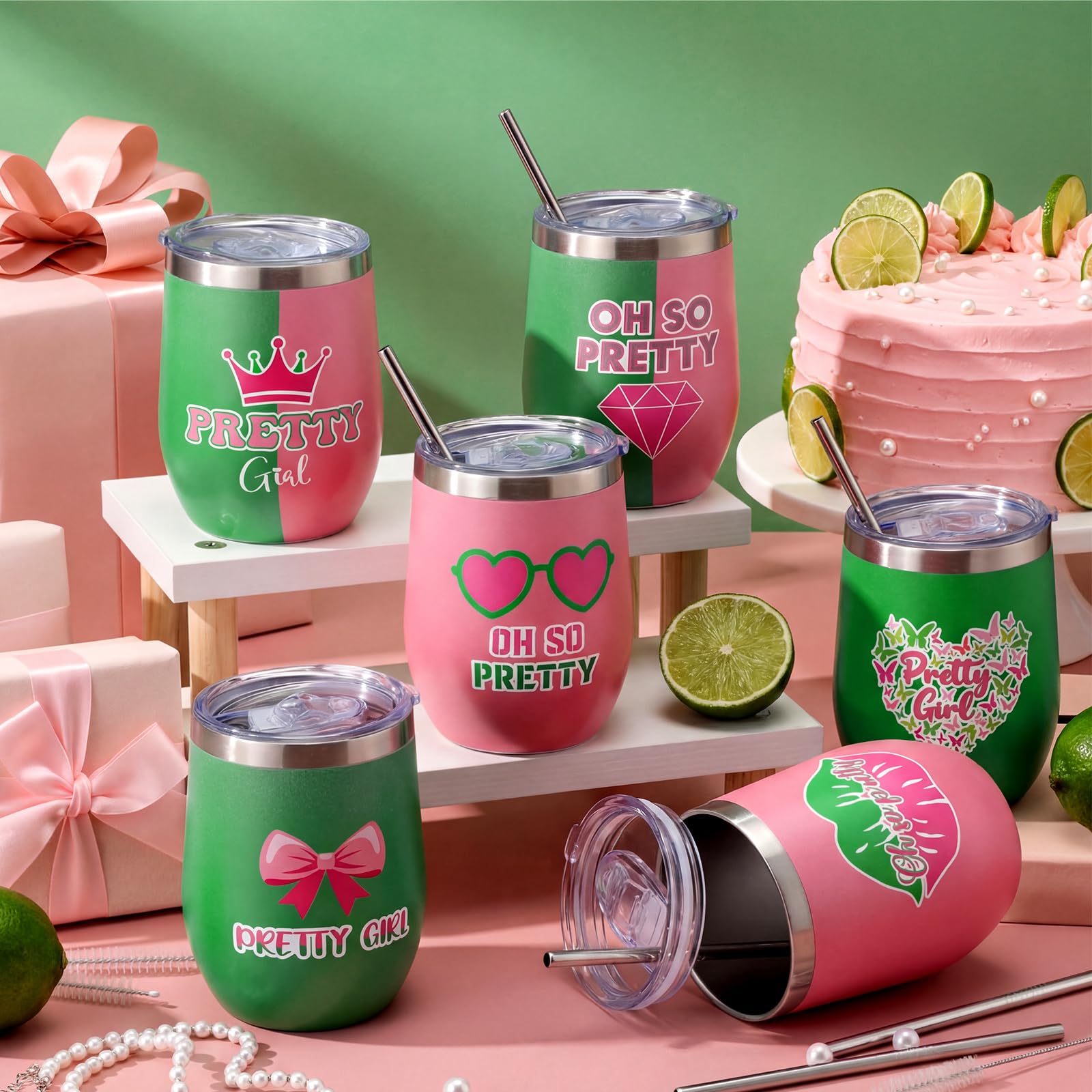 Includes straw brush for cleaning sorority tumbler set
