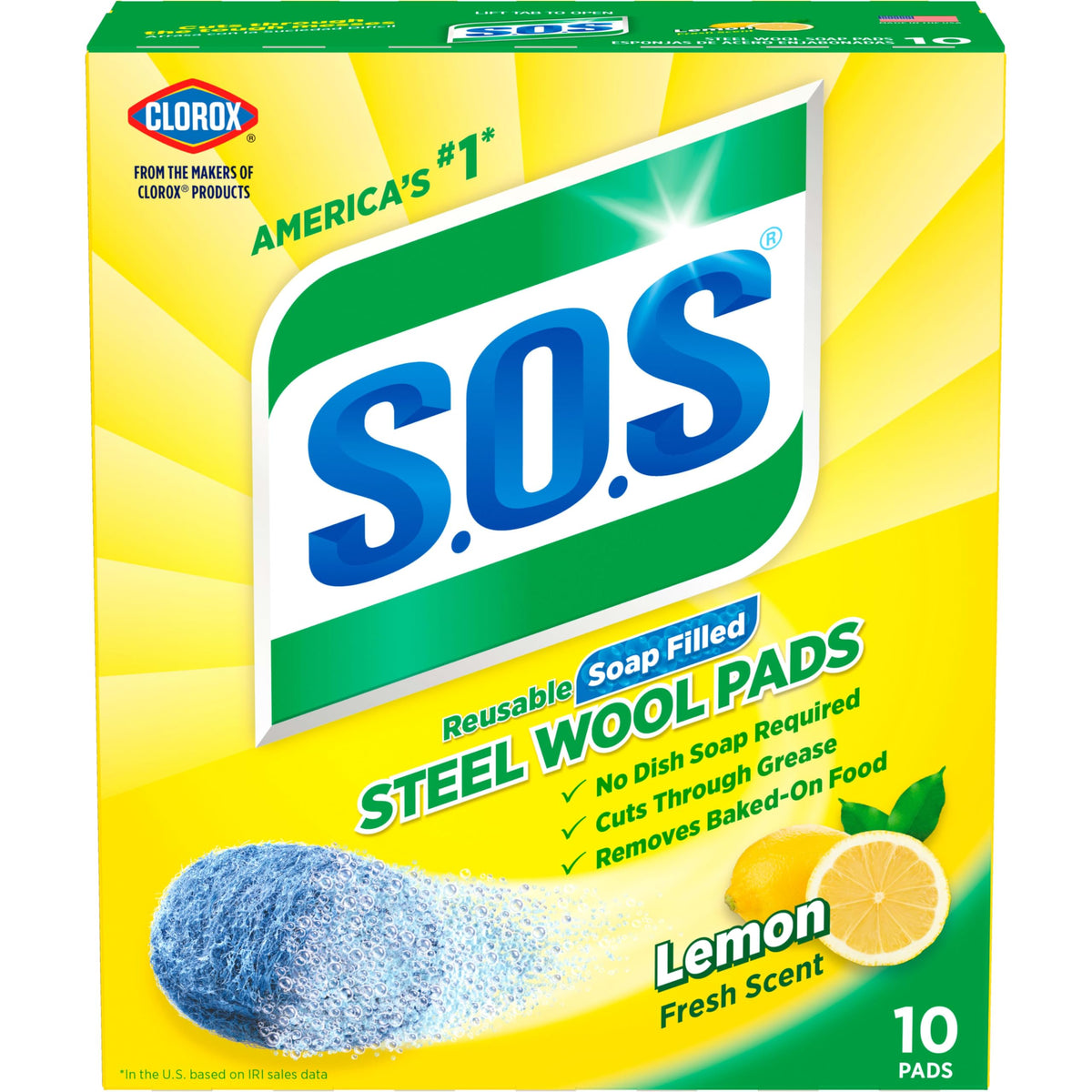 S.O.S steel wool soap pads lemon fresh 10 count packaging
