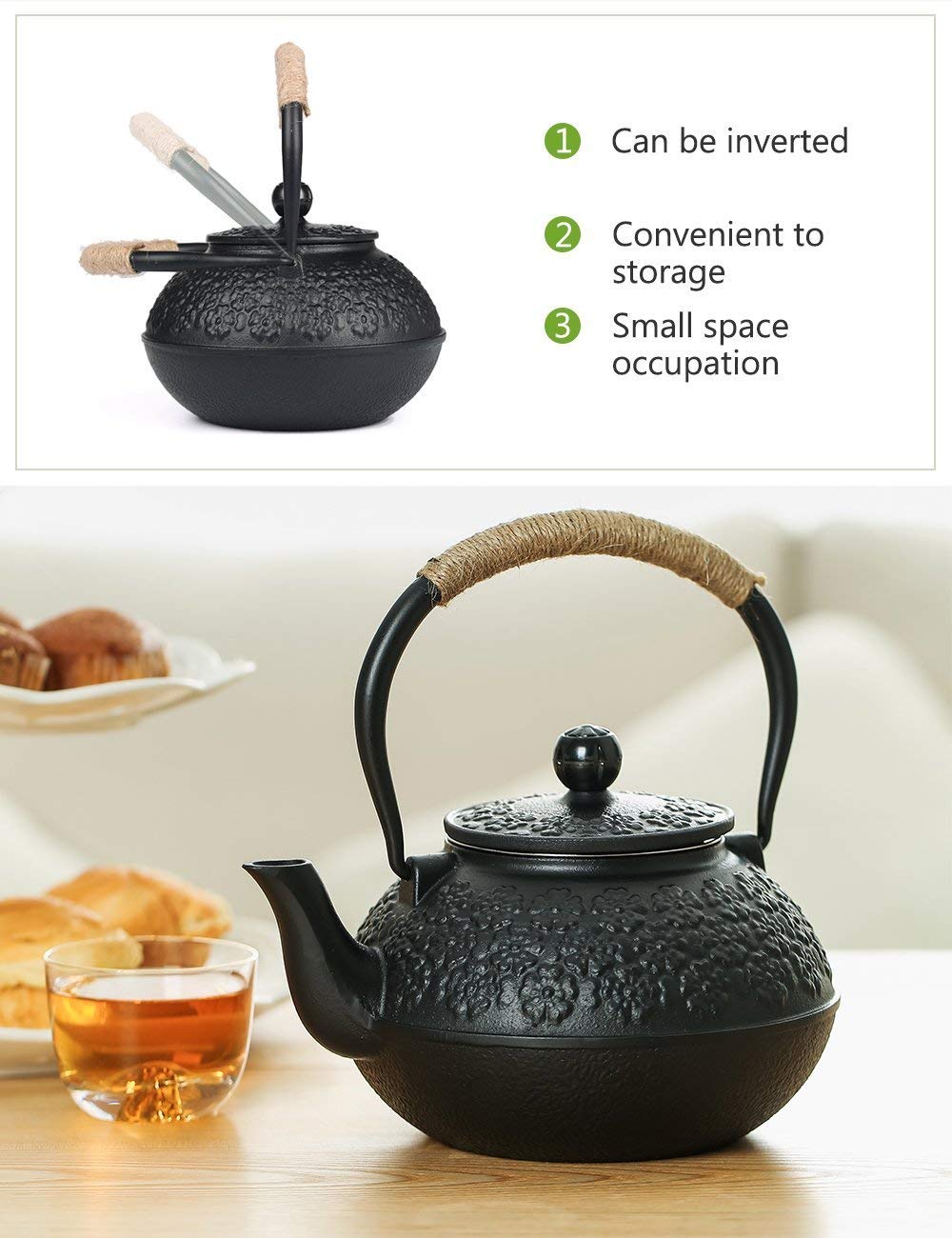 Sotya 40oz Japanese Tetsubin style teapot cherry blossom pattern