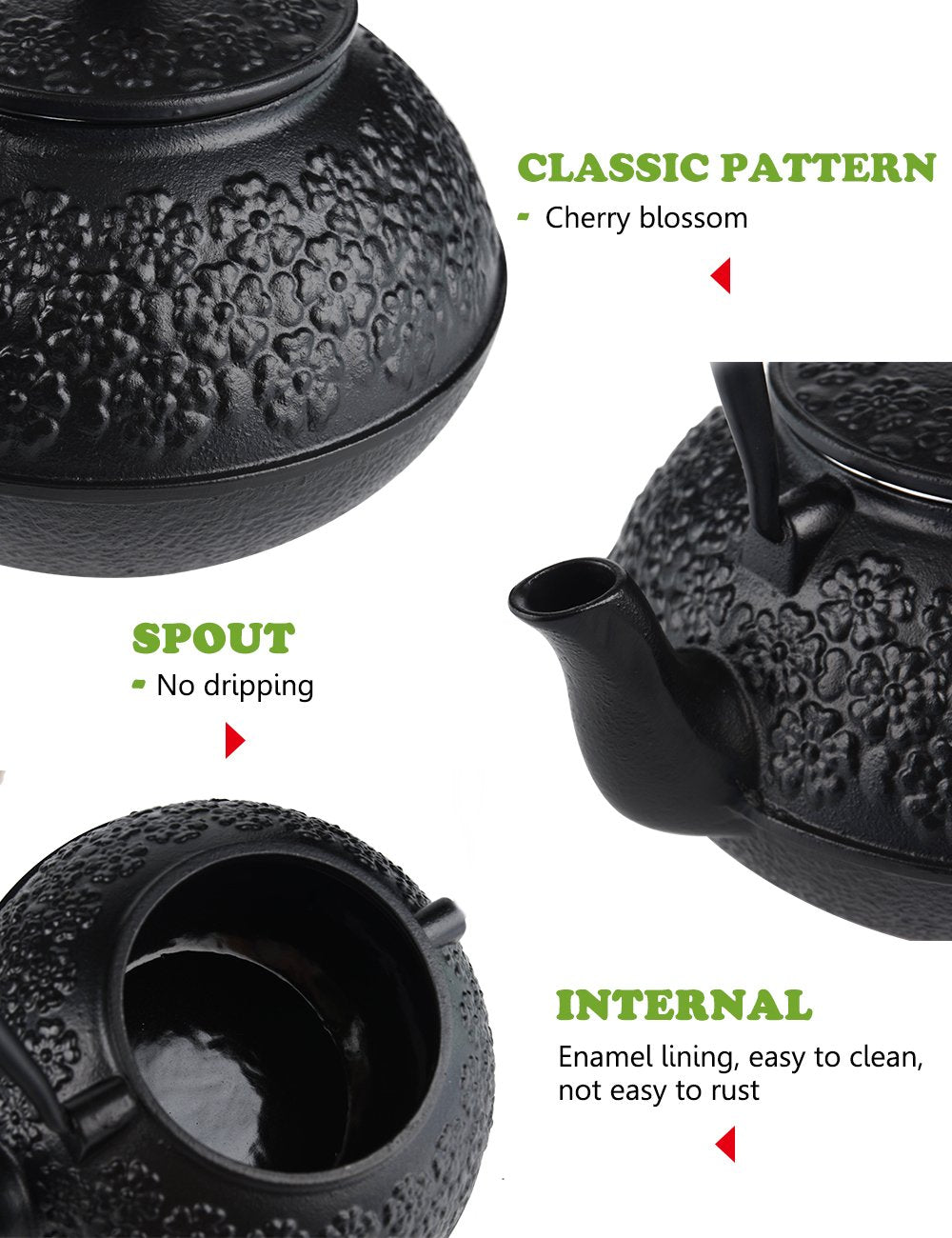 Sotya cast iron teapot enamel interior rust protection