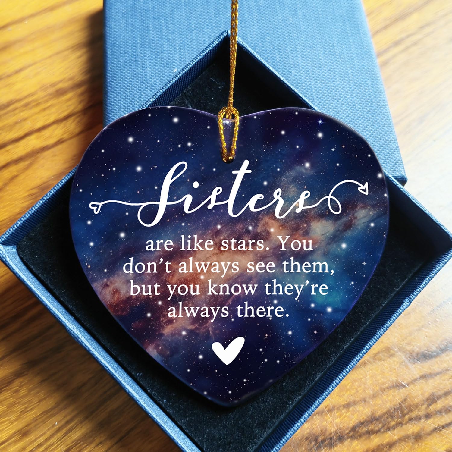 Double sided printed ceramic ornament for sisters