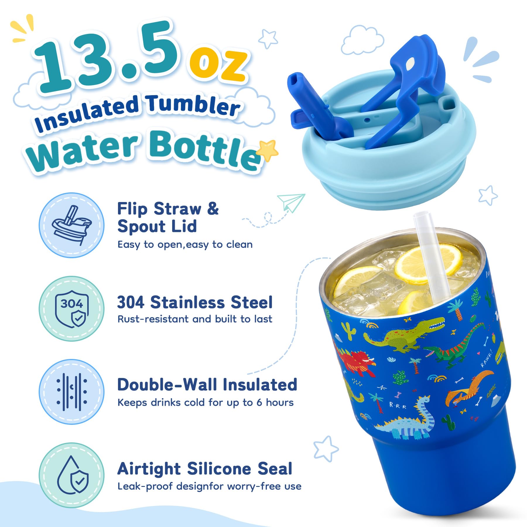 13.5oz stainless steel tumbler water bottle for kids