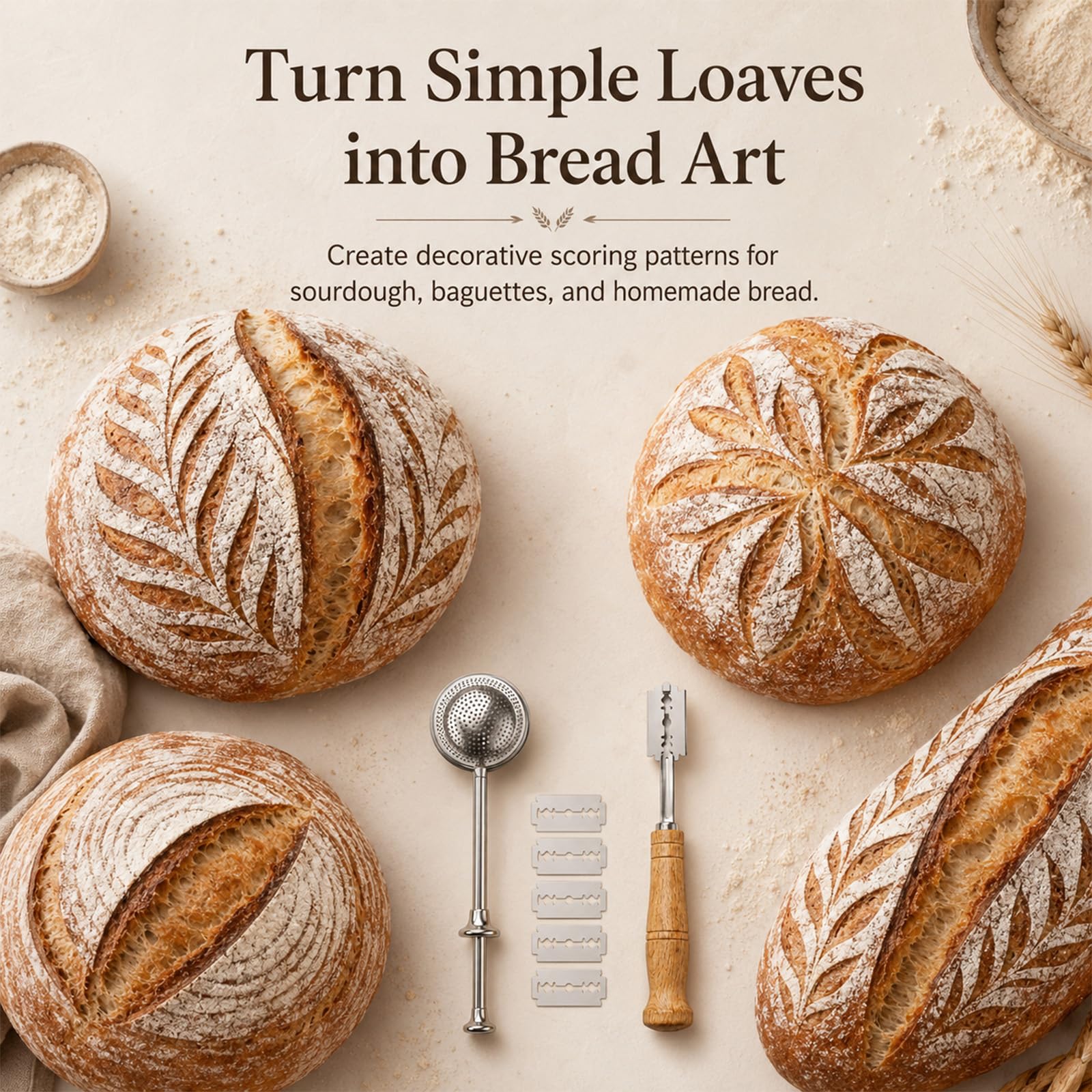 Gift ready bread scoring tool set for bakers