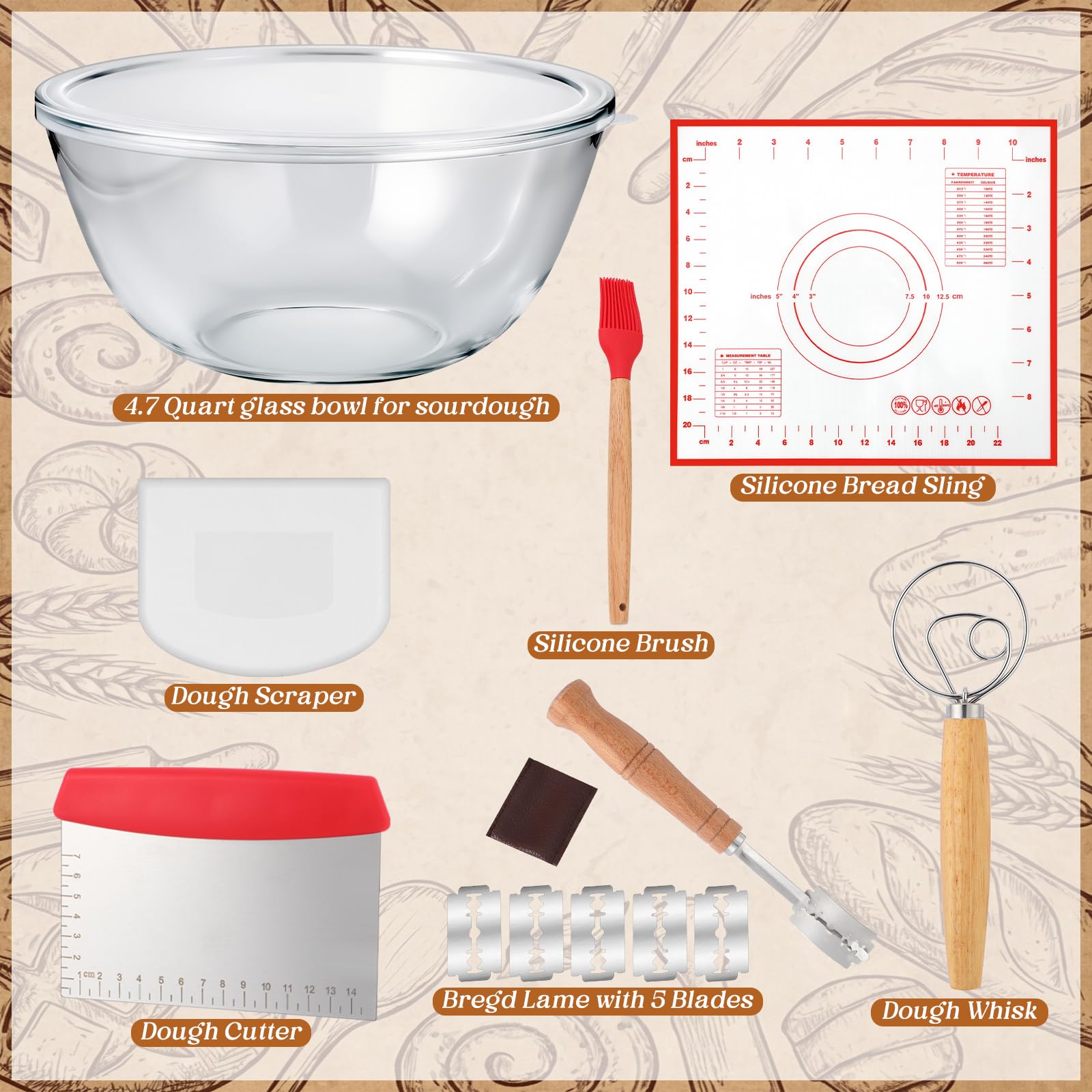 Clear glass bowl for sourdough fermentation 27x12.6 cm