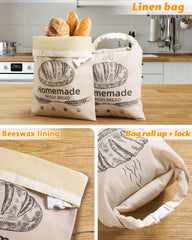 Reusable beeswax lined bread bag large 17x12.6 inches for bread storage