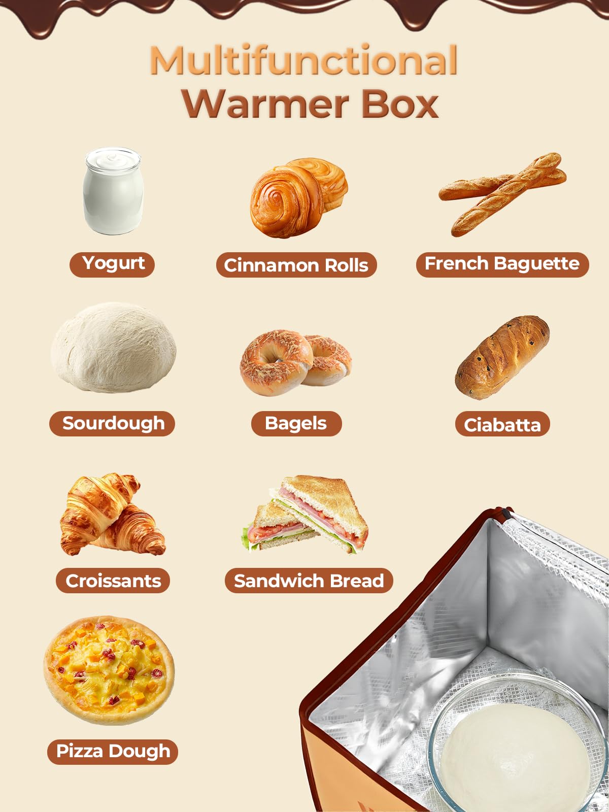 Multi-use proofing box for sourdough pizza yogurt kombucha
