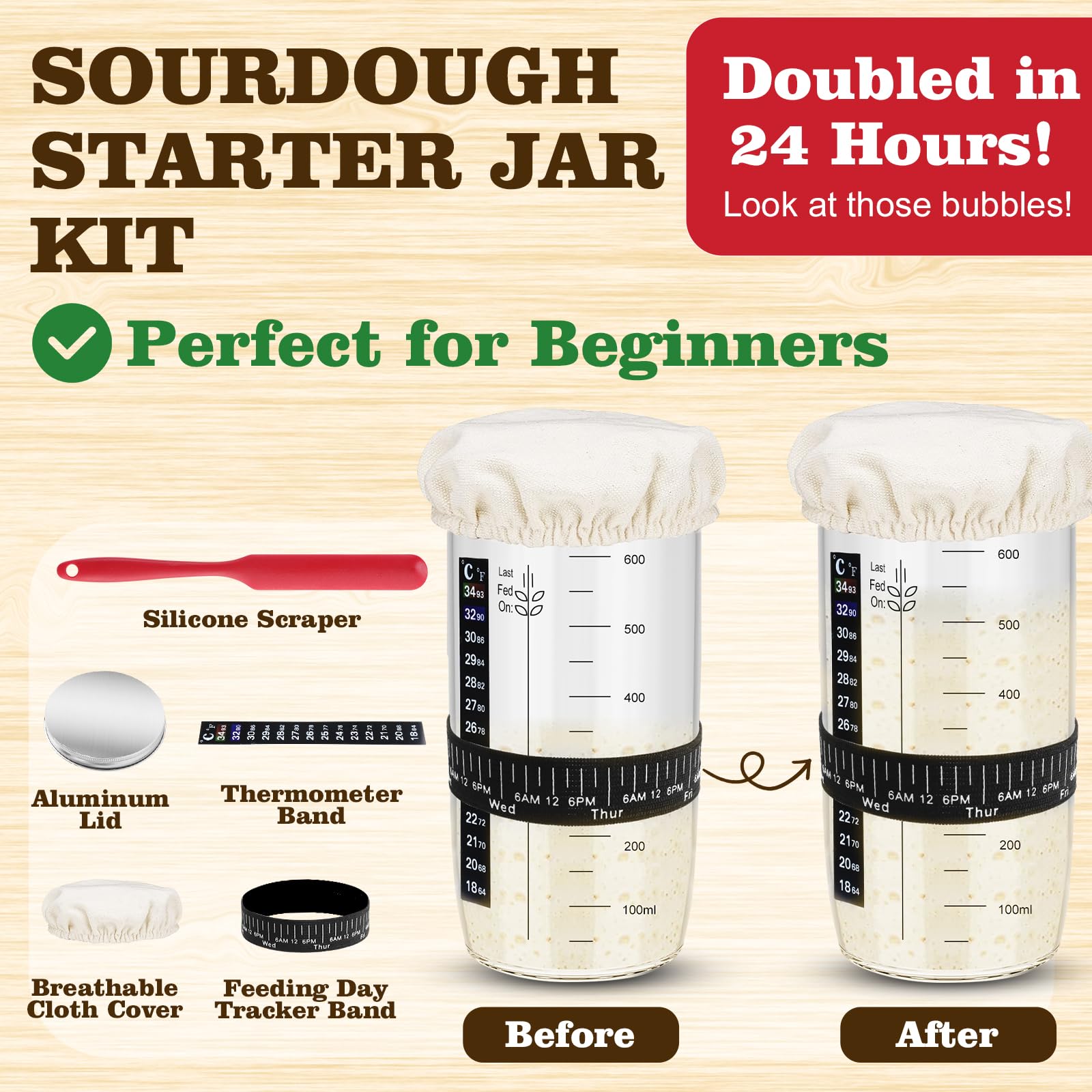 24oz sourdough starter jar with wide mouth