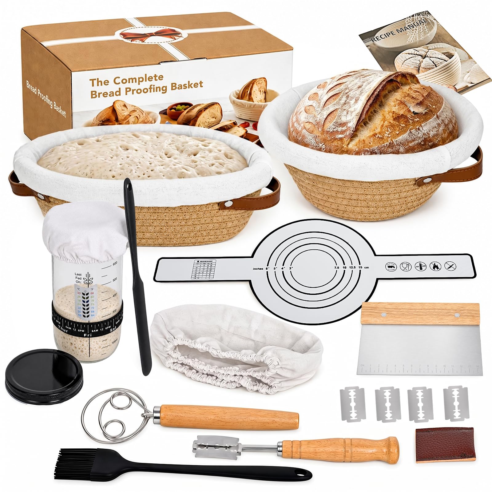 Sourdough Starter Kit round Banneton and oval Banneton in box