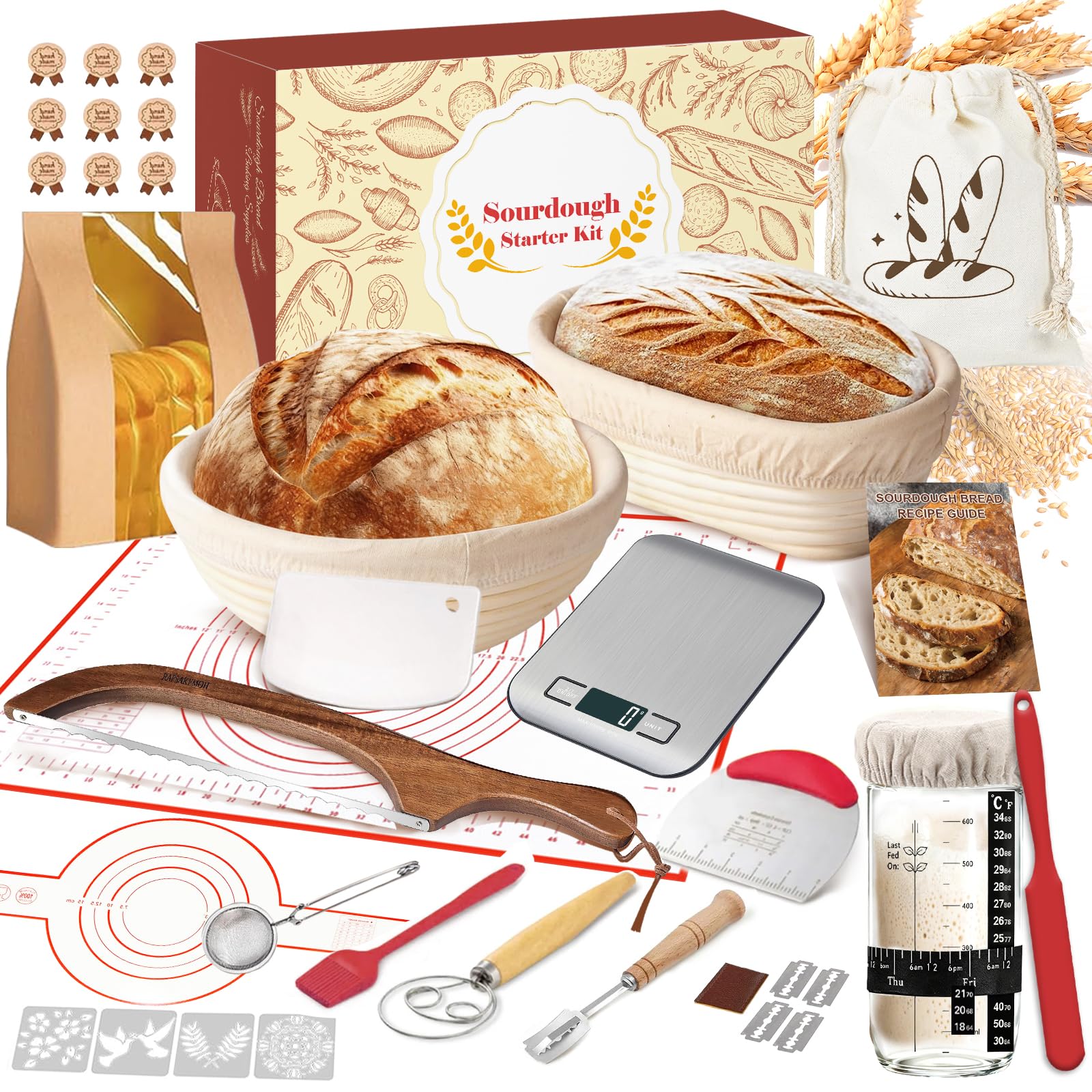 Sourdough Starter Kit with scale and banneton baskets for beginners