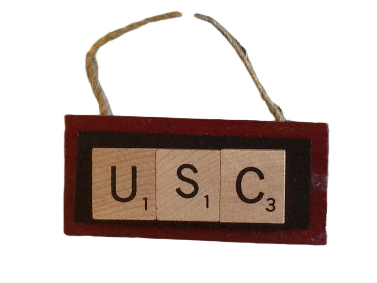 South Carolina Christmas Ornament USC Letters Tiles Handmade with actual Scrabble tiles in team colors