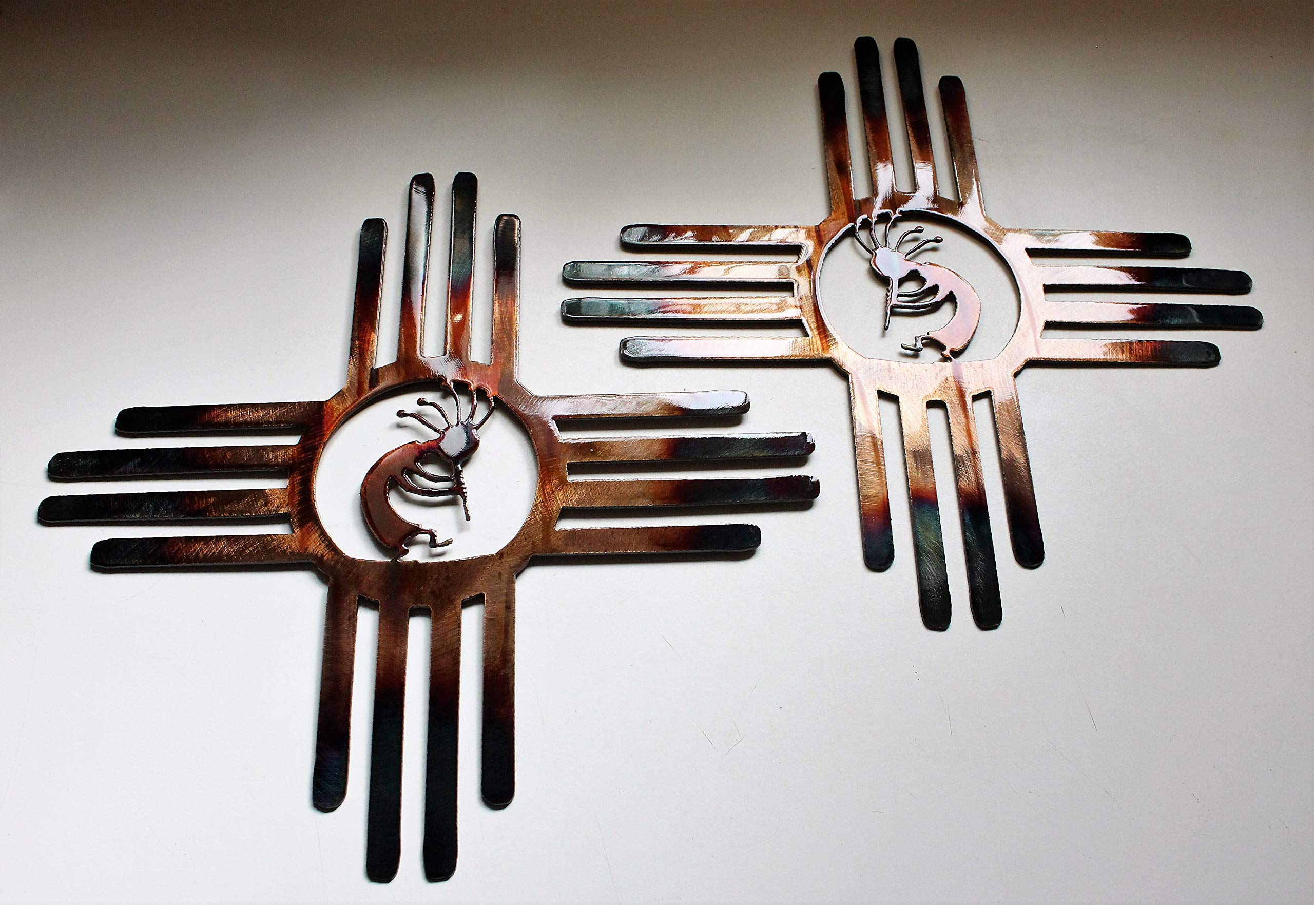 Kokopelli Zia pair wall decor 18 inch copper bronze plated finish