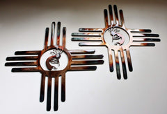 Kokopelli Zia pair wall decor 18 inch copper bronze plated finish