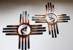 Southwestern Zia Kokopelli pair metal wall art 20 inch copper bronze plated finish