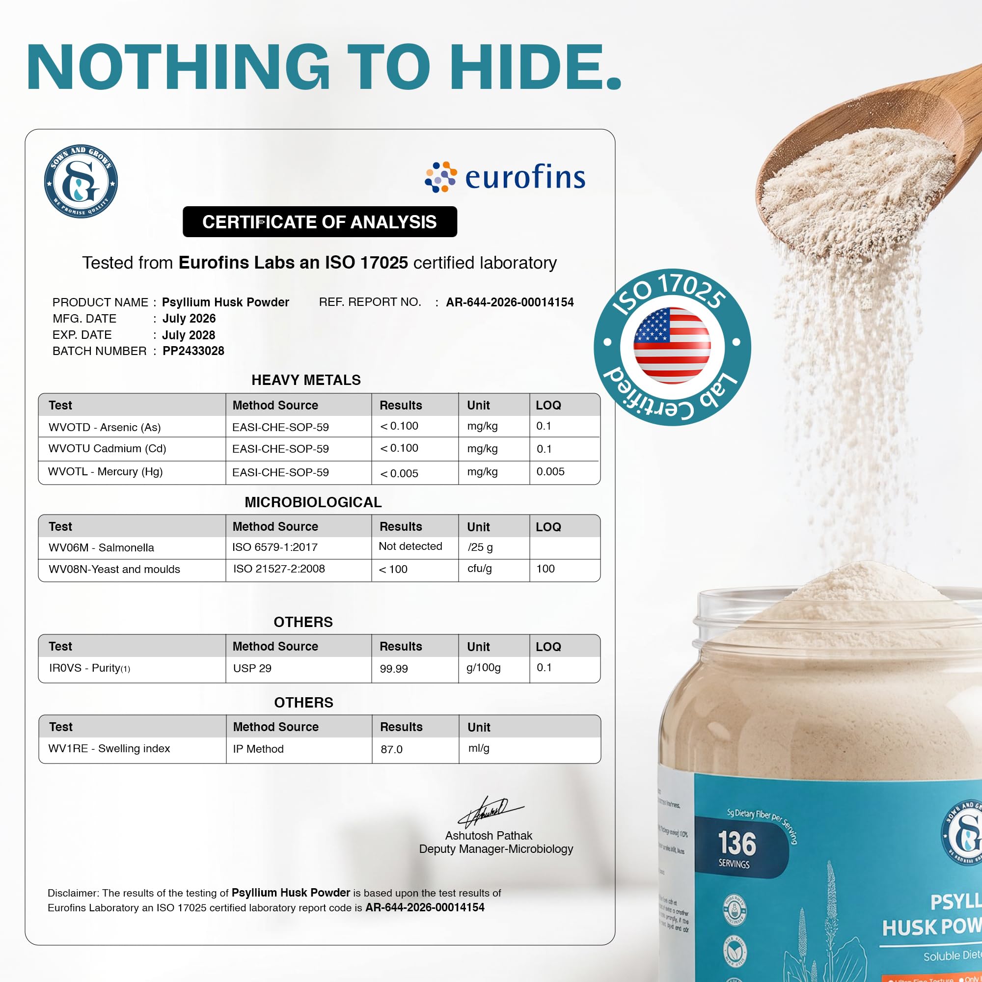 Sown and Grown psyllium husk powder 32oz packaging