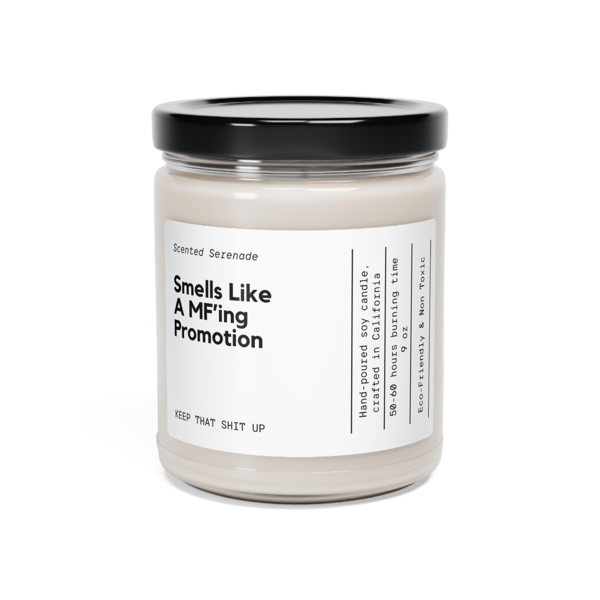 9oz soy wax candle in clear glass jar with black lid