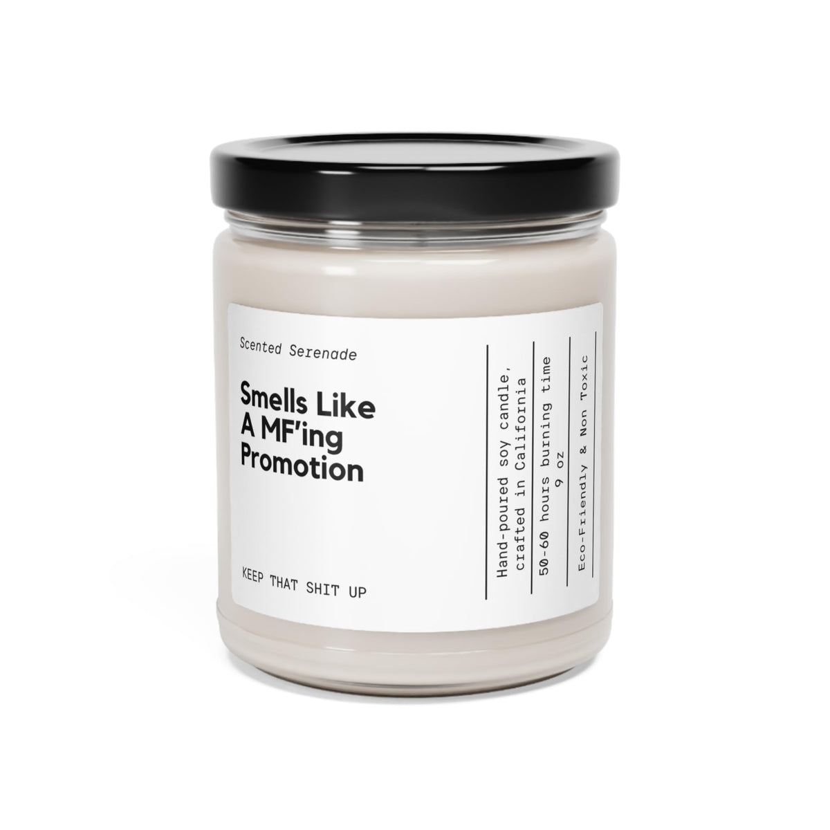9oz soy wax candle in clear glass jar with black lid