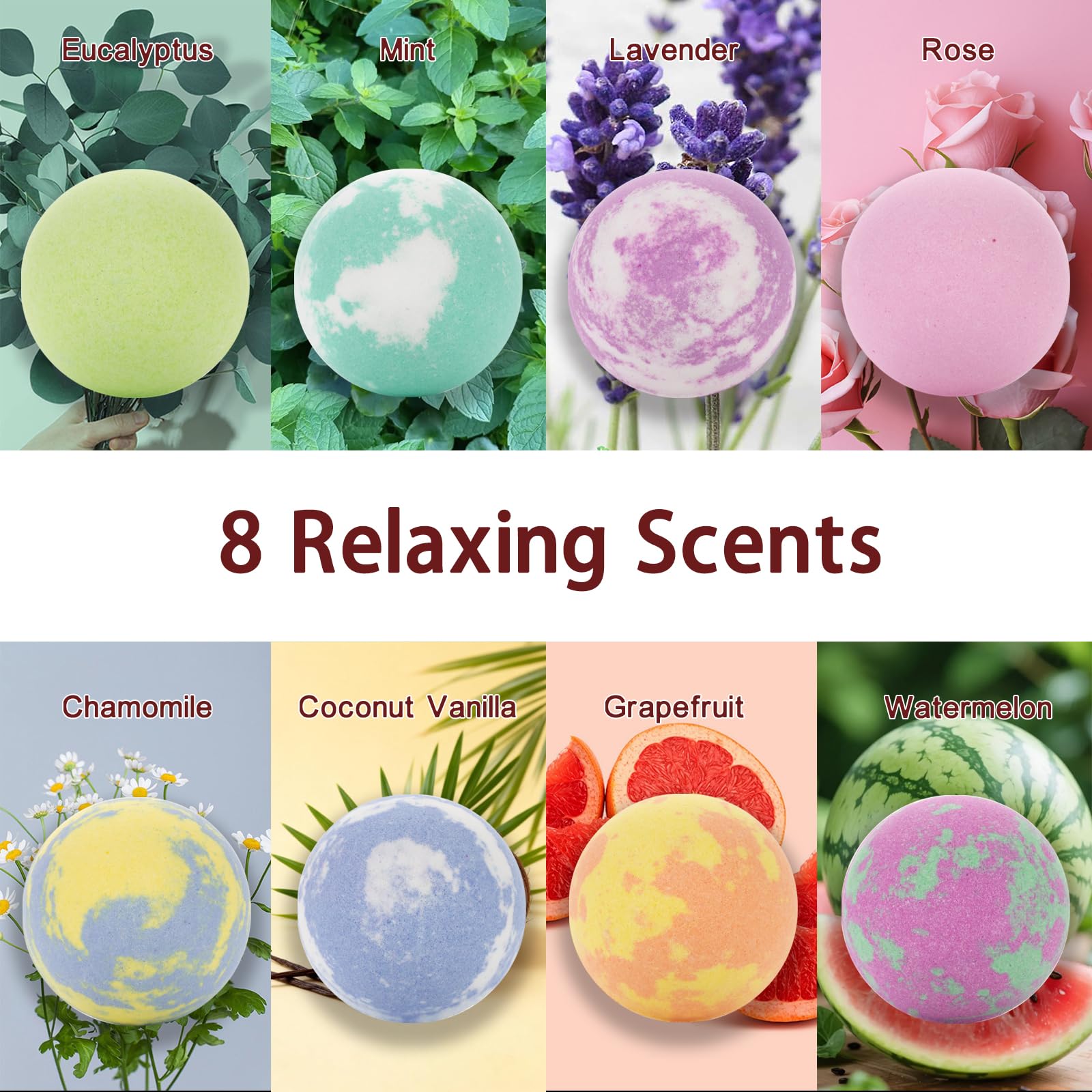 Eight piece bath bomb set for home spa