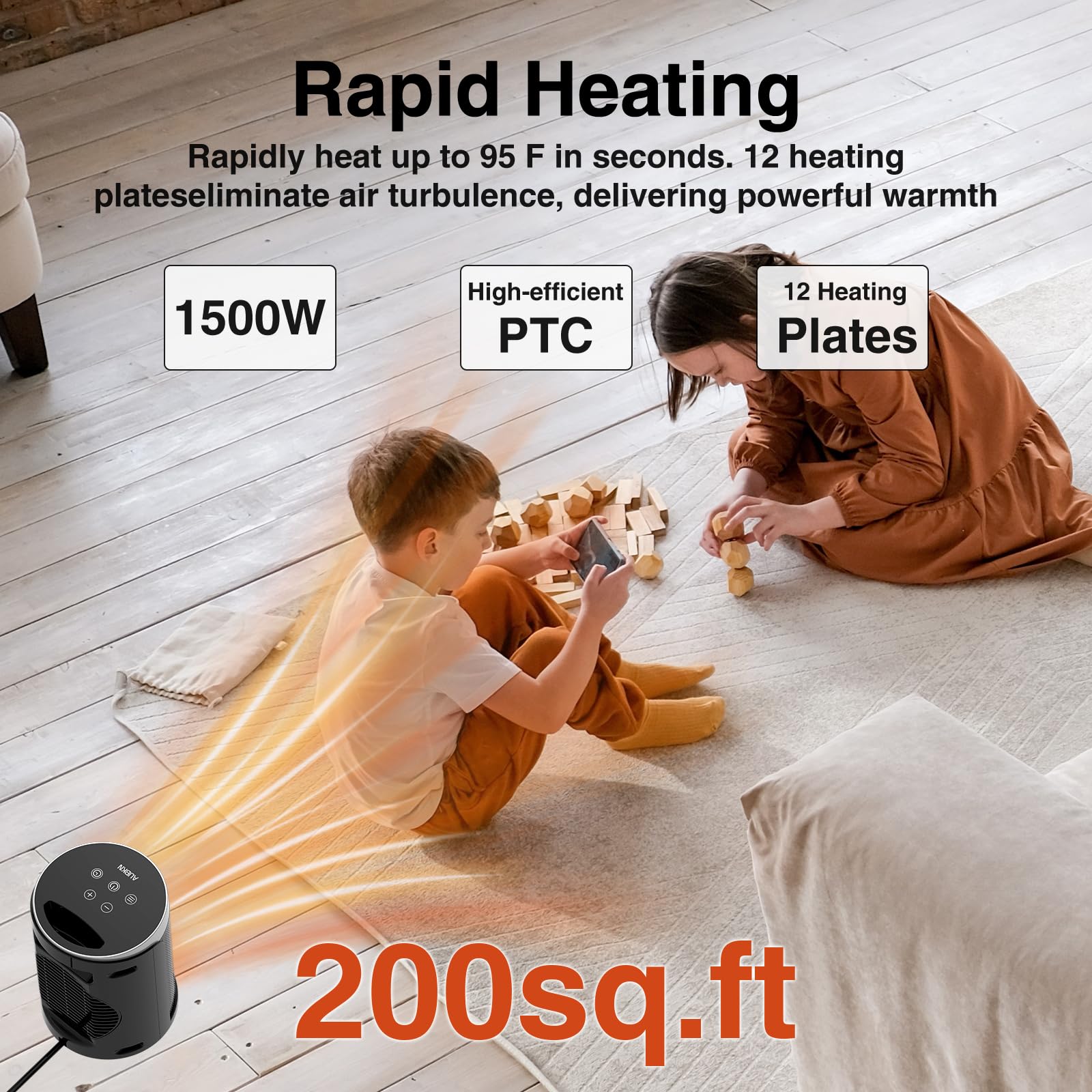 Compact portable space heater with overheat and tip-over safety