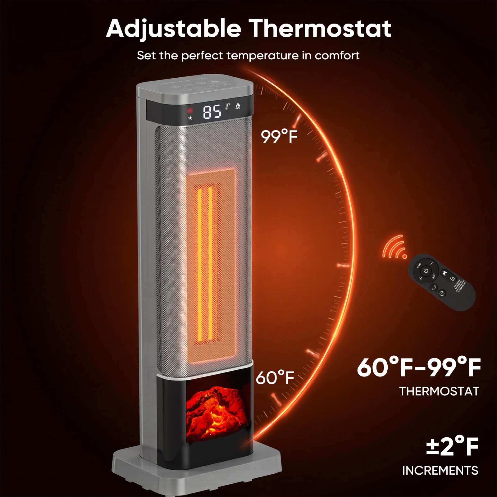 Quiet operation space heater with a 12-hour timer