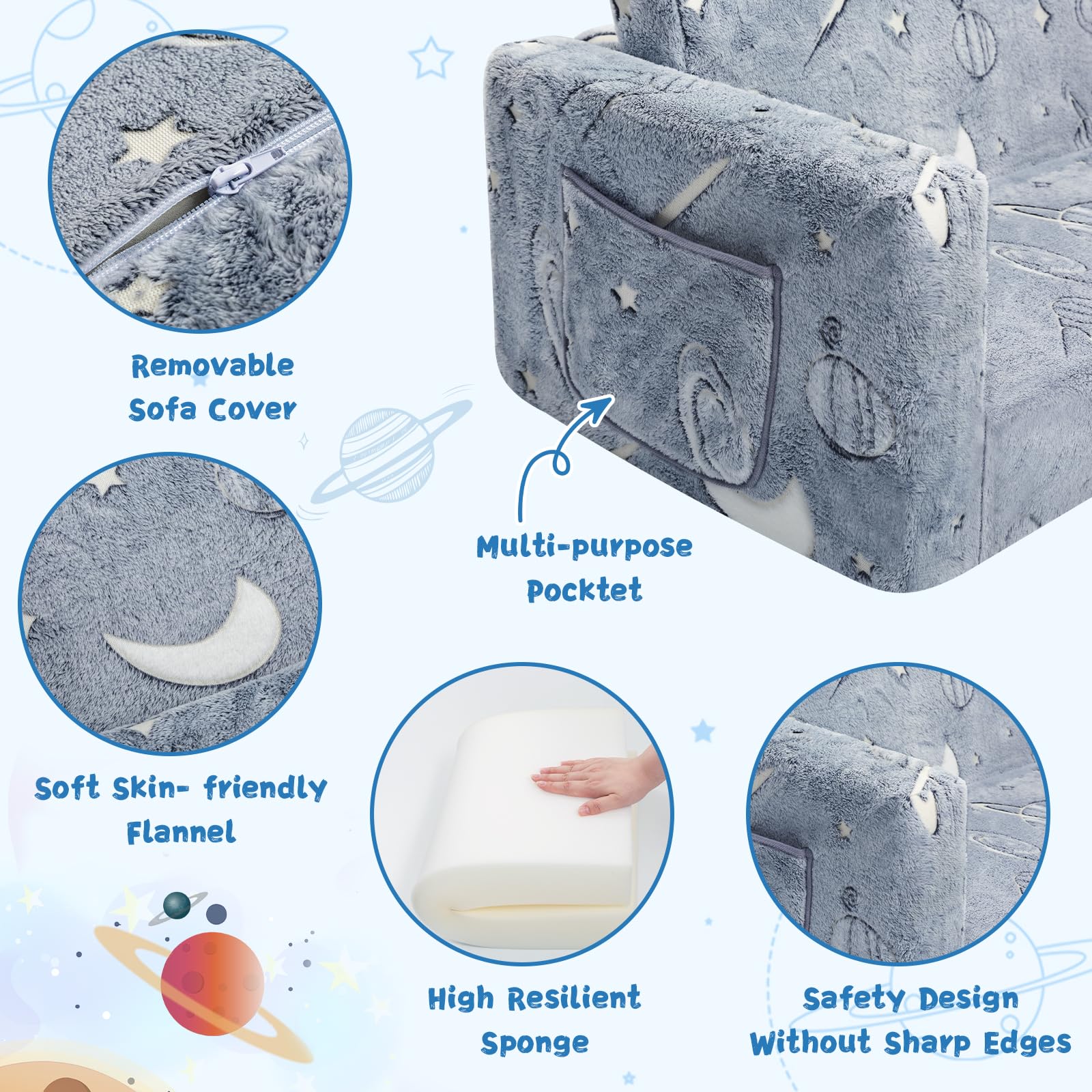 medium size space themed toddler chair for ages 18 months to 8 years