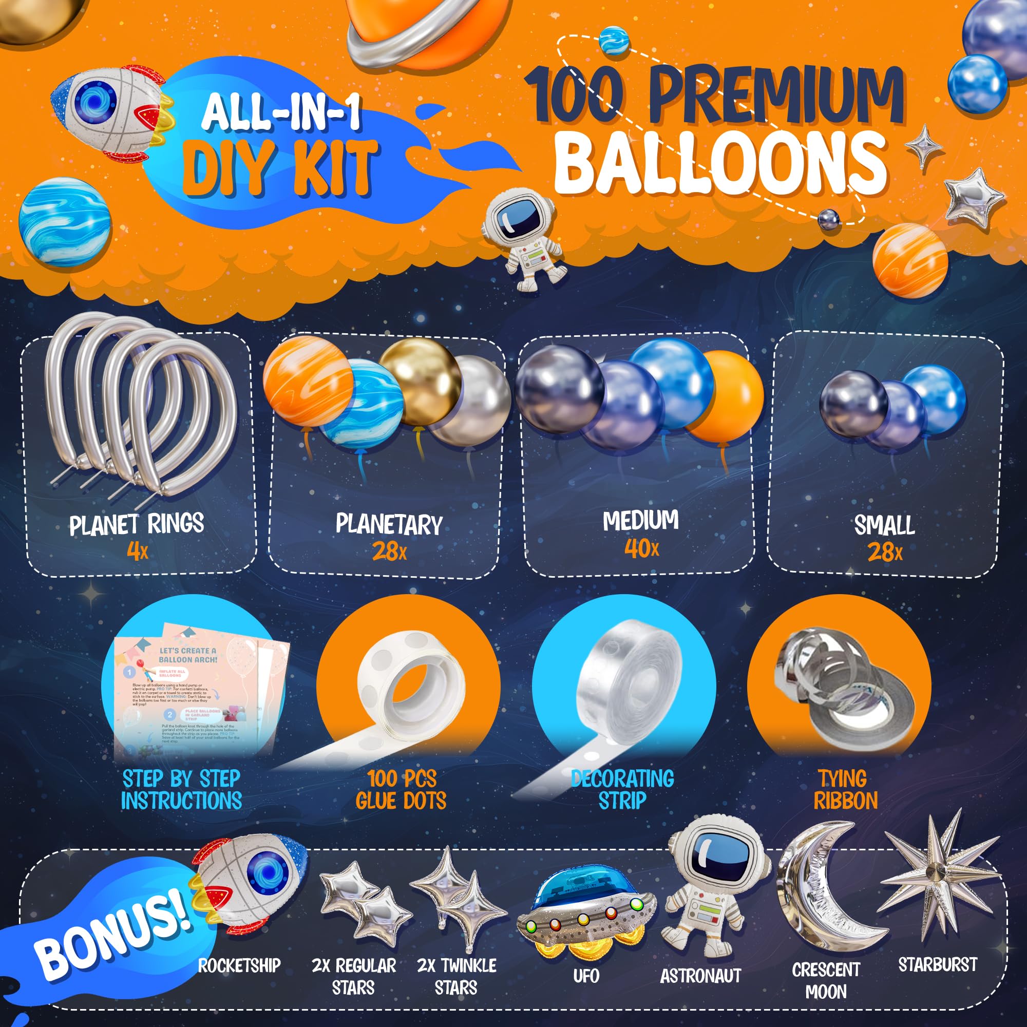 Space Orange Balloon Arch Kit display image