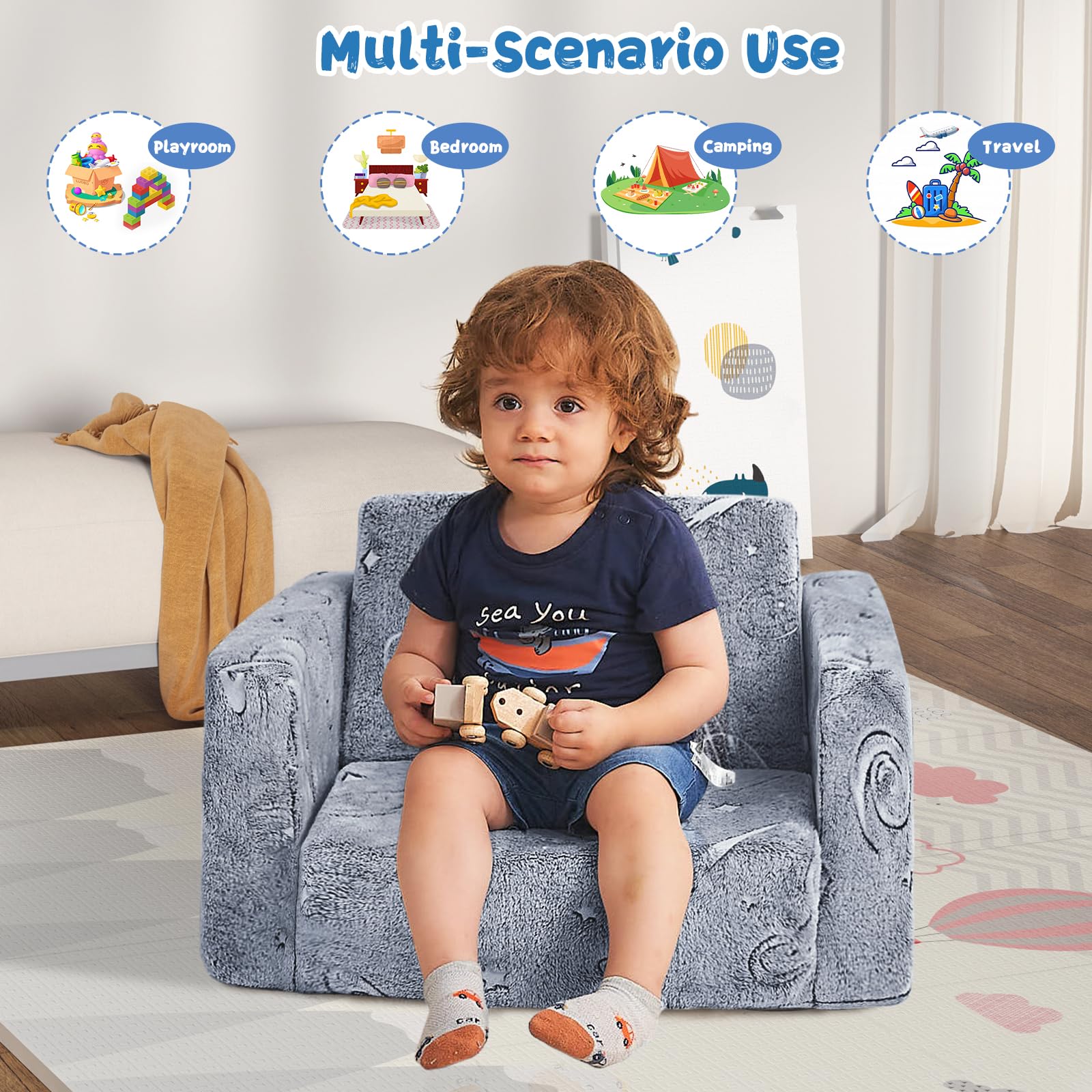 soft plush flannel fabric and foam interior of toddler chair