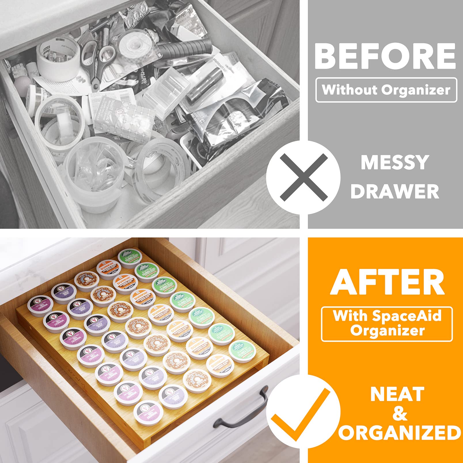 Bamboo K-Cup pod organizer SpaceAid drawer