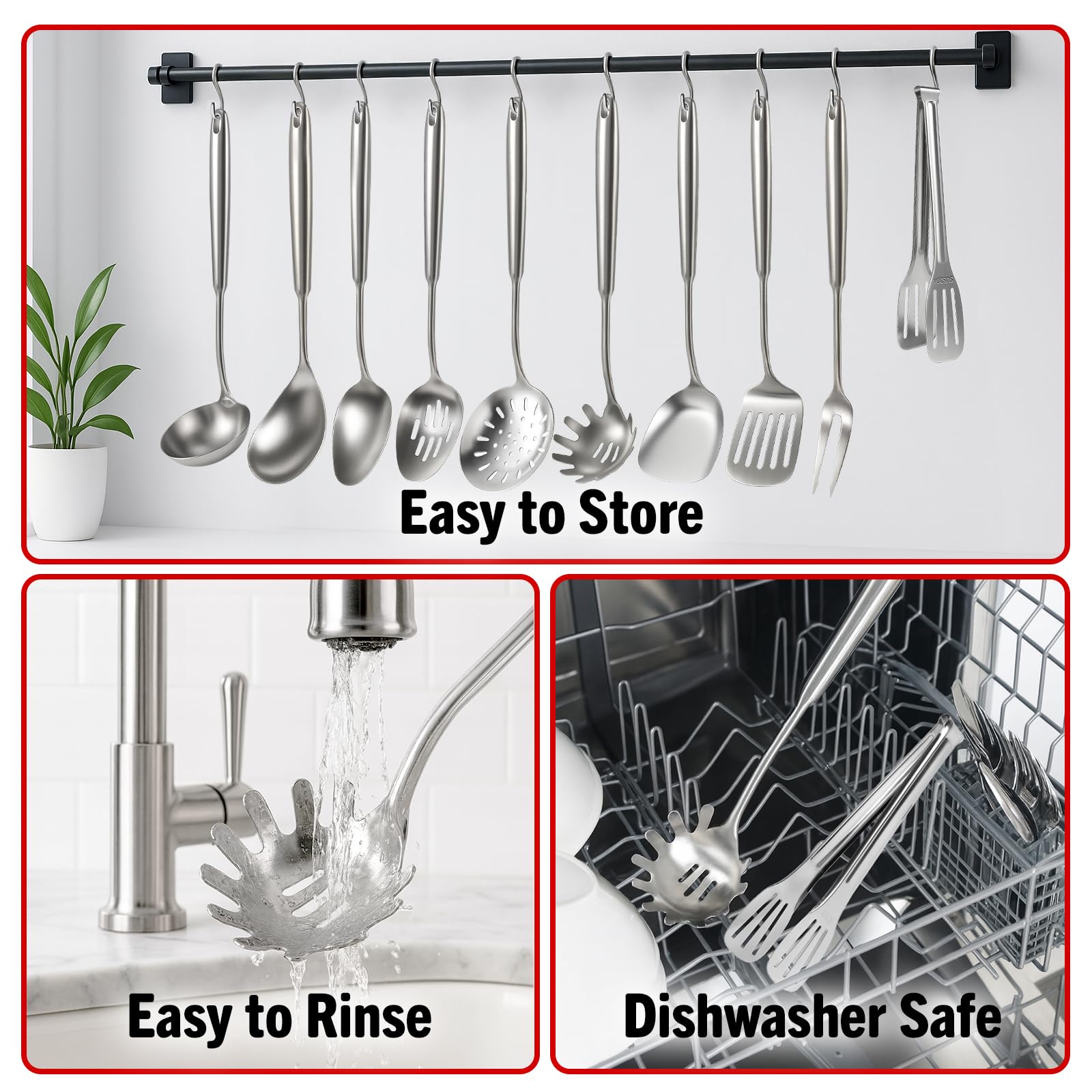 Hanging hole on the handle of Newness spaghetti server for easy storage