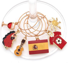 Spanish Flag and Wine Glass charm among Spain Themed Glass Identifiers