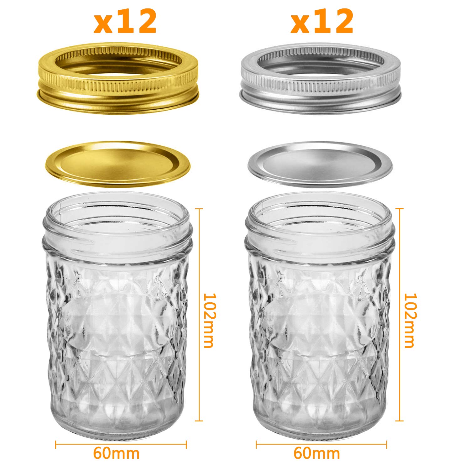 SPANLA 8 oz mason jars with 12 golden lids
