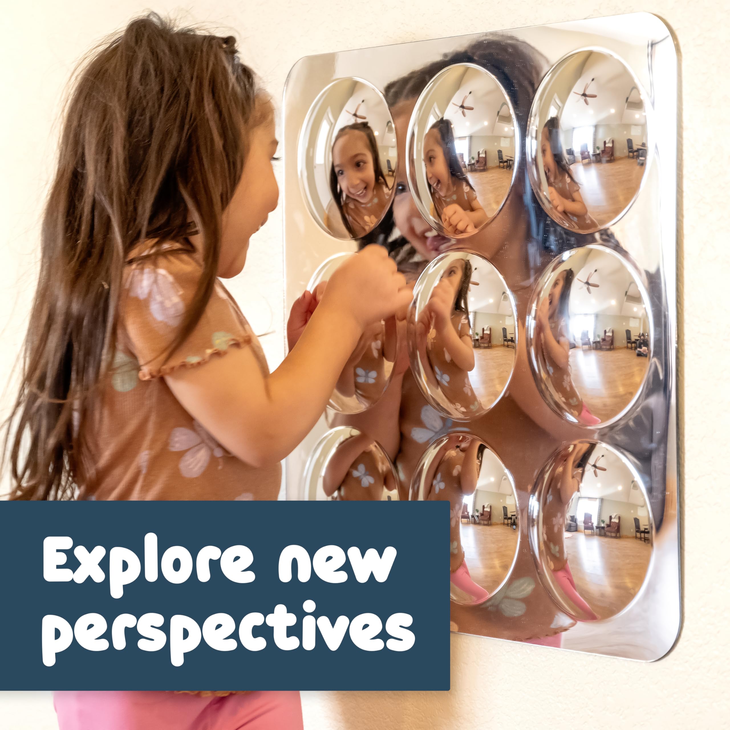 Spark & Wow sensory wall toddler mirror large 9 bubbles mounted view