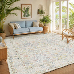 Floral pattern with sage green dusty blue and blush pink on ivory
