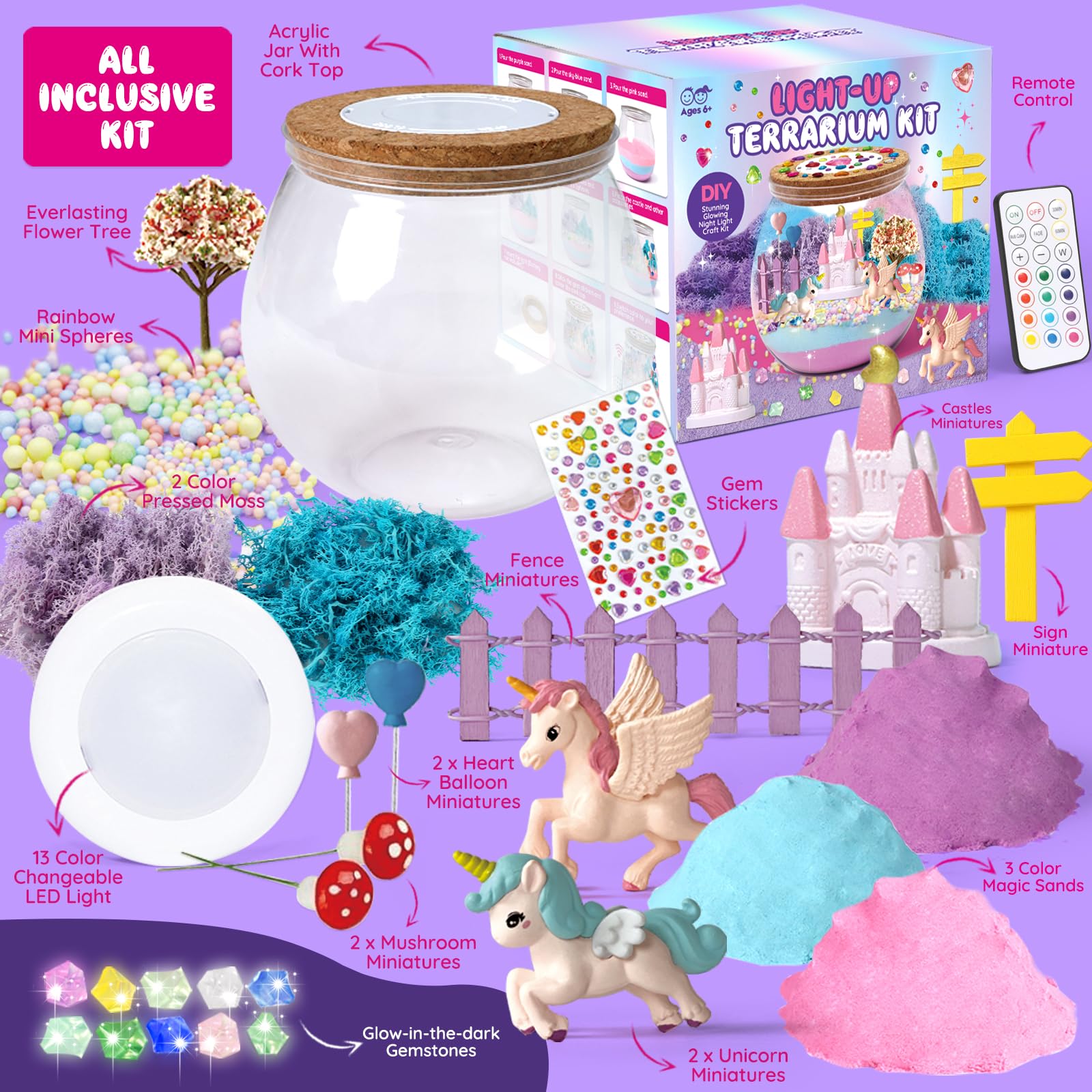 Complete DIY set for unicorn terrarium craft