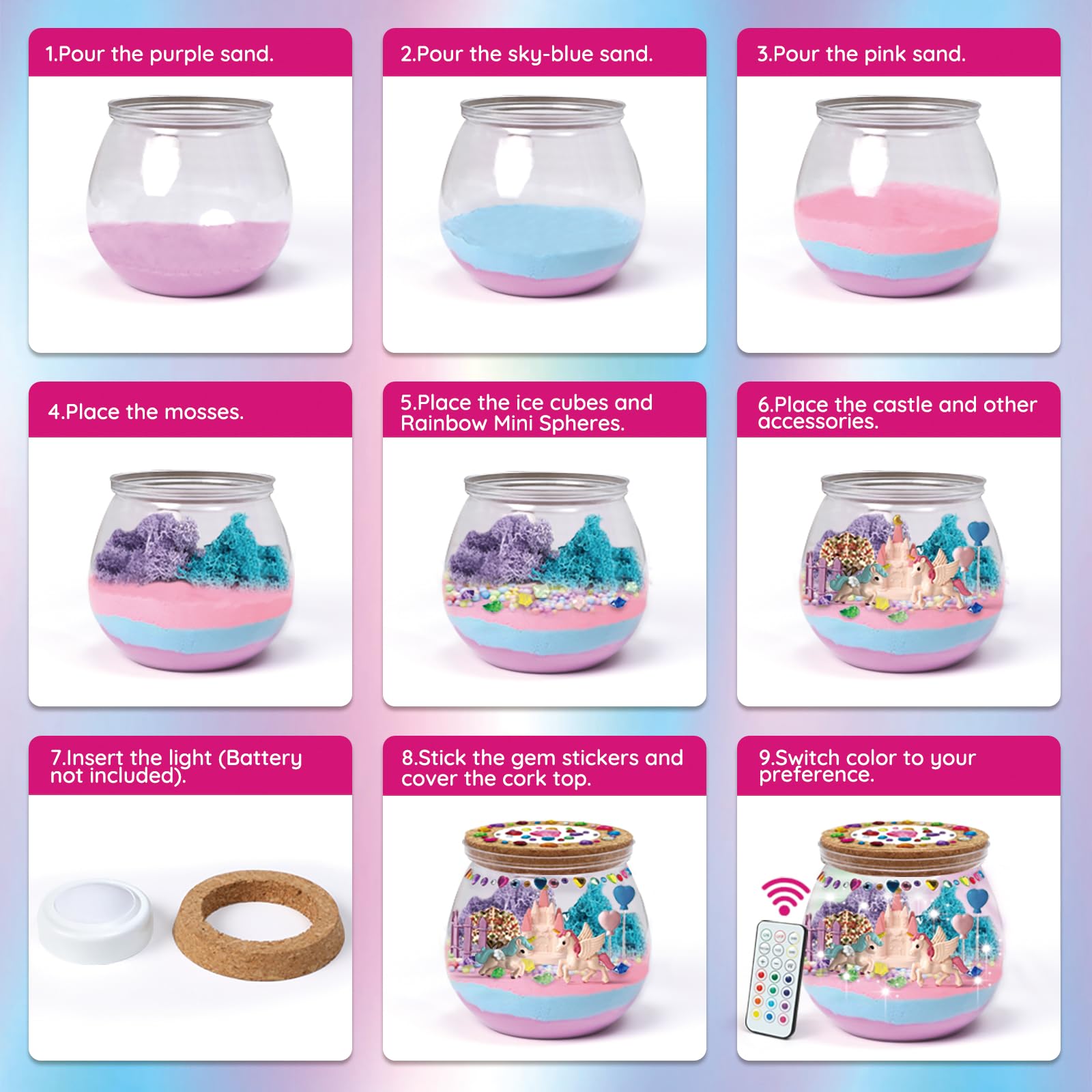 Glow stones and LED lights included in SPARKLEME kit