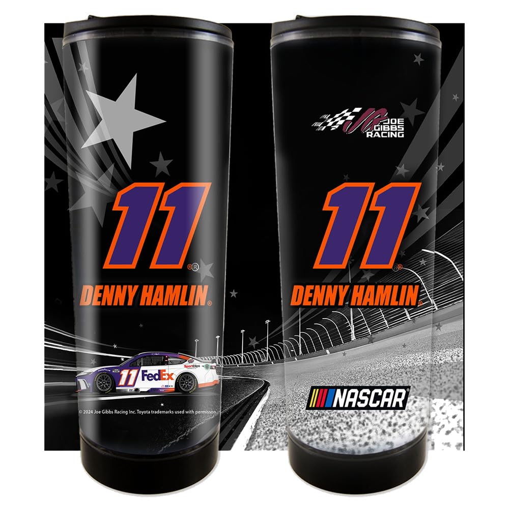 Sparta Pewter travel mug featuring Denny Hamlin number 11 team colors