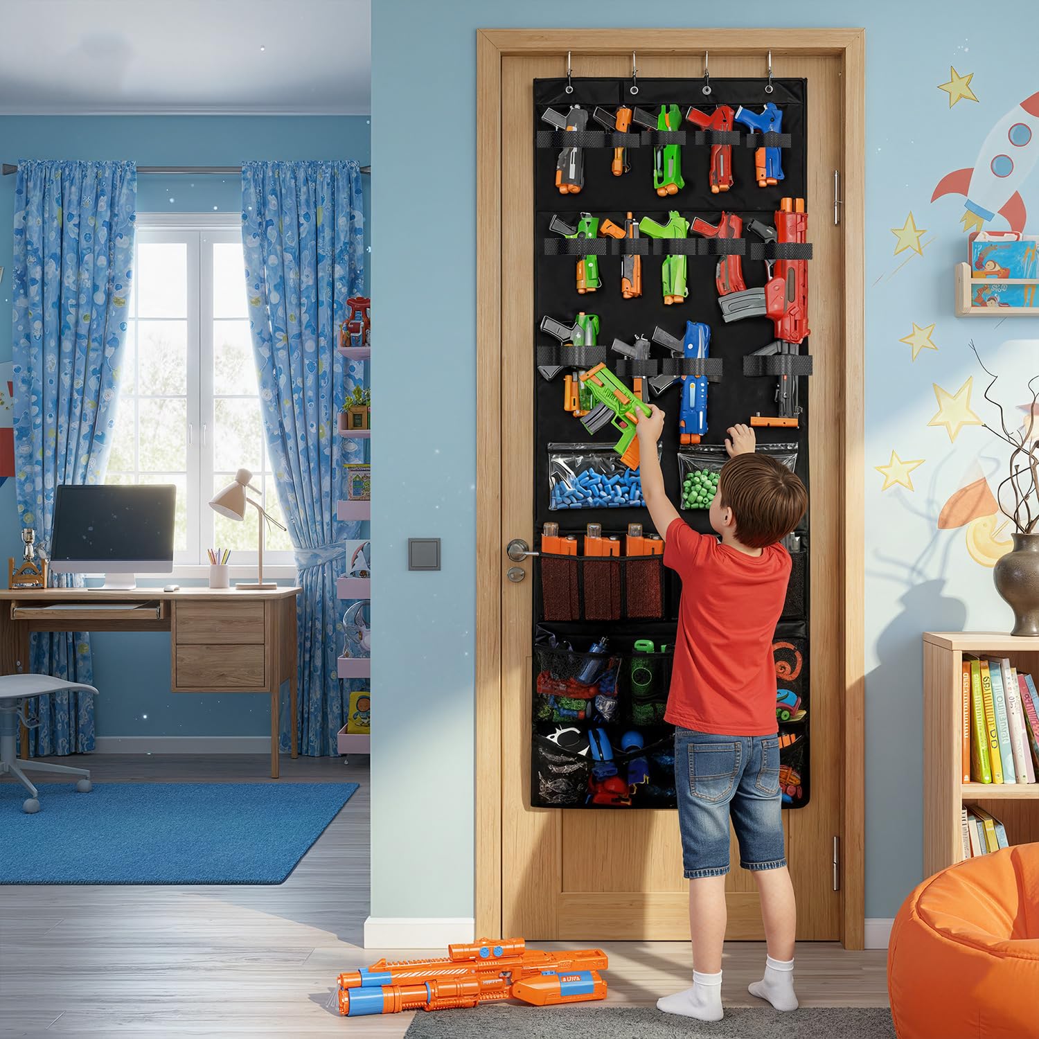 Easy to clean kid-safe storage solution for toy guns